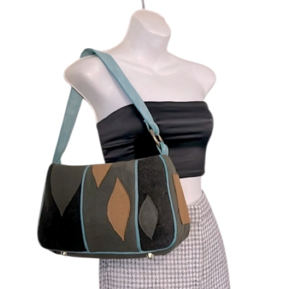 Paint The Lily Vintage Embellished Colorblock Olive Green Gold Teal Shoulder Bag